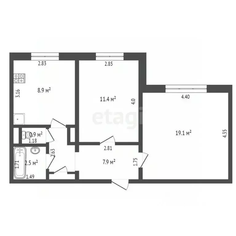 2-к кв. Забайкальский край, Чита Северный мкр, 58 (50.7 м) - Фото 1