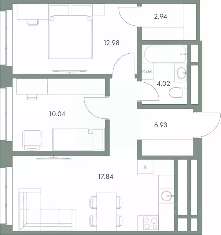 2-к кв. Ханты-Мансийский АО, Сургут ул. Крылова (54.75 м) - Фото 0