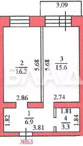 1-комнатная квартира: село Чигири, Восточная улица, 14/2 (42 м) - Фото 1