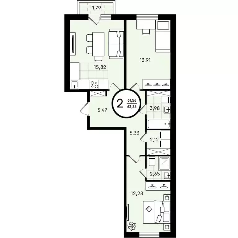 2-комнатная квартира: Тюмень, улица Александра Звягина, 7 (63.35 м) - Фото 0