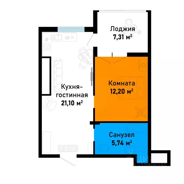 1-к кв. Крым, Черноморское пгт ул. Евпаторийская (46.35 м) - Фото 0
