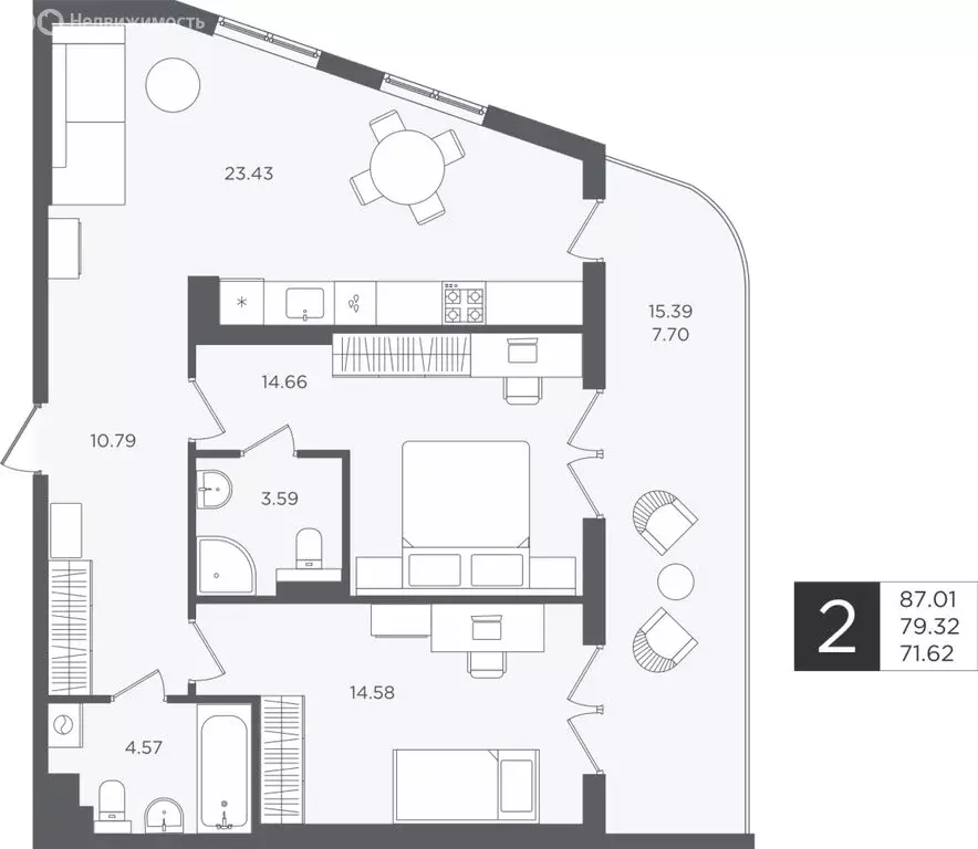 Квартира-студия: Светлогорск, улица Нахимова (79.32 м) - Фото 1