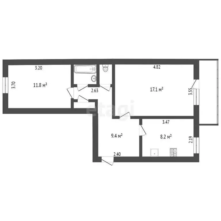 2-комнатная квартира: Ишим, улица Ленина, 69/1 (47.7 м) - Фото 0