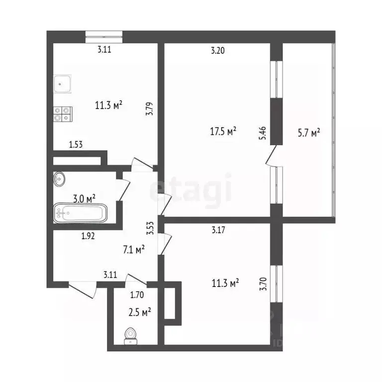 2-к кв. Тюменская область, Тюмень ул. Ю.-Р.Г. Эрвье, 26 (52.0 м) - Фото 2
