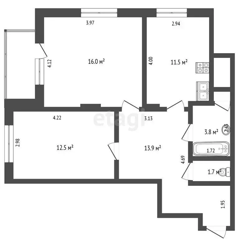 Квартира-студия: Москва, Краснобогатырская улица, 38 (61 м) - Фото 0