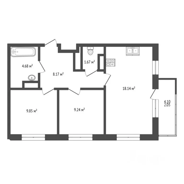 2-к кв. Тюменская область, Тюмень ул. Фармана Салманова, 23 (51.5 м) - Фото 2