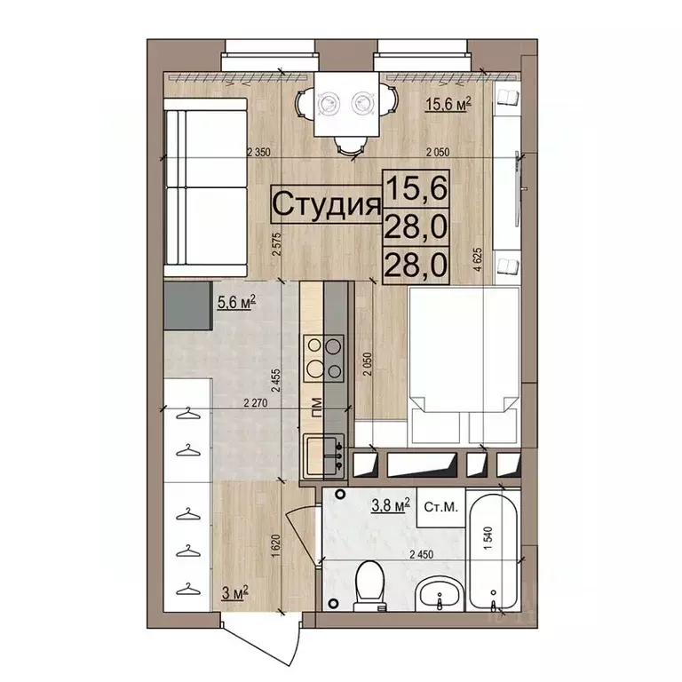 Студия Московская область, Жуковский ул. Гудкова, 6 (28.0 м) - Фото 0