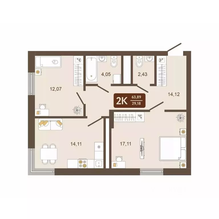 2-к кв. Кемеровская область, Новокузнецк Макеевская ул. (63.89 м) - Фото 0