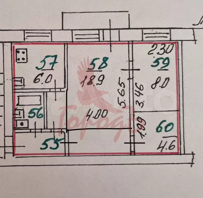 2-к. квартира, 43,5 м, 4/4 эт. - Фото 0