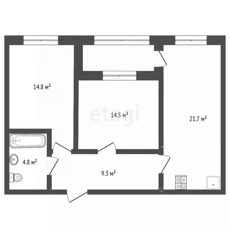2-к кв. Тюменская область, Тюмень ул. Федюнинского, 30к9 (65.2 м) - Фото 1