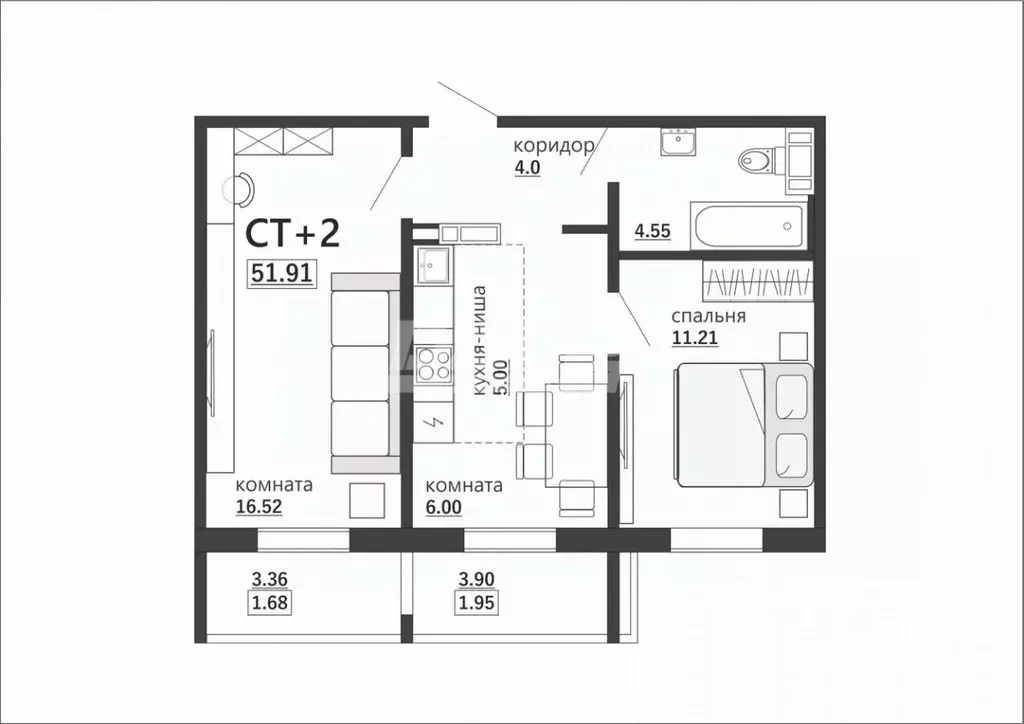 2-к кв. Челябинская область, Челябинск Артиллерийская ул., 97 (51.91 ... - Фото 1