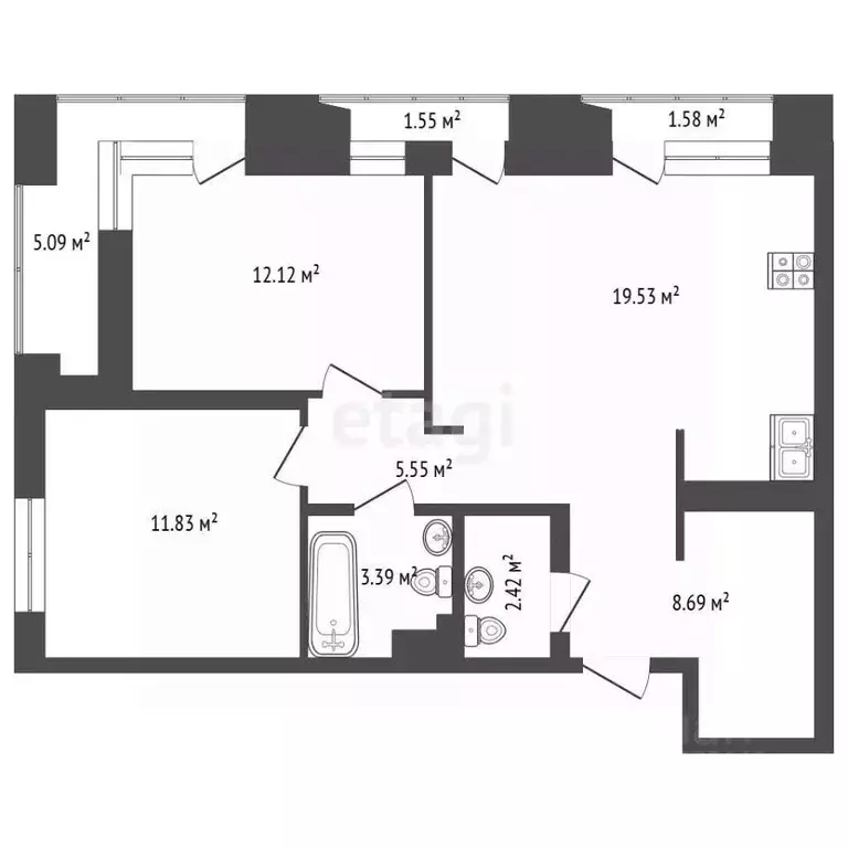 2-к кв. Тюменская область, Тюмень ул. Судостроителей, 48 (63.5 м) - Фото 2