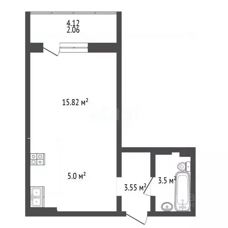Студия Ростовская область, Ростов-на-Дону пер. Андреева, 8 (30.0 м) - Фото 1
