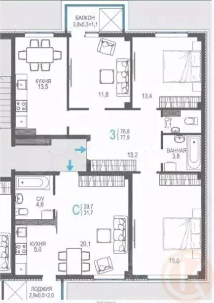 3-к кв. Крым, Евпатория просп. Ленина, 68к20 (77.9 м) - Фото 1