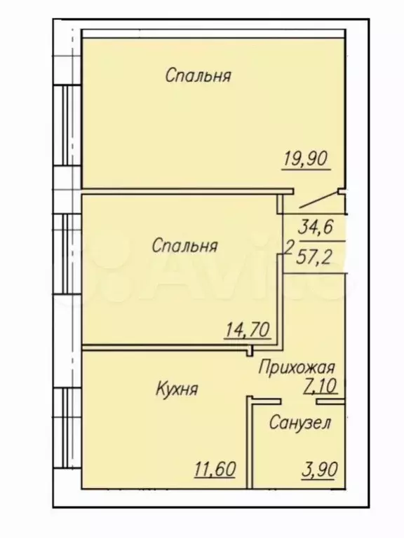 2-к. квартира, 57,2 м, 2/4 эт. - Фото 0