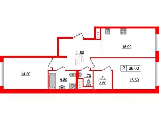2-к кв. Санкт-Петербург ул. Челюскина, 10 (66.7 м) - Фото 0