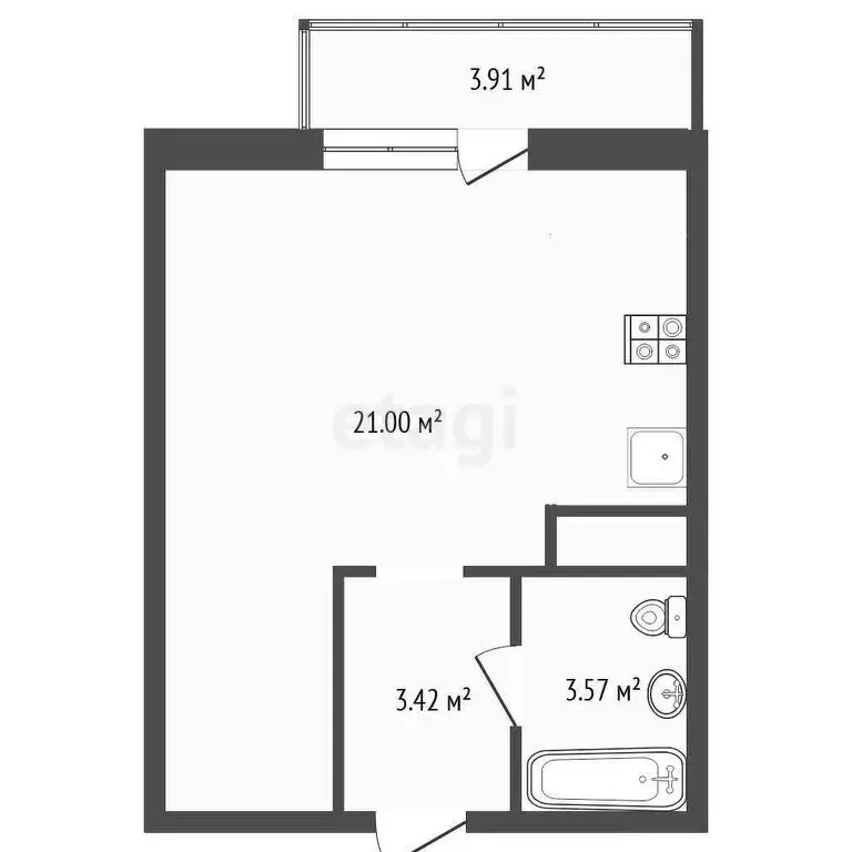 Квартира-студия: Тюмень, улица Беляева, 33к2 (29.17 м) - Фото 1