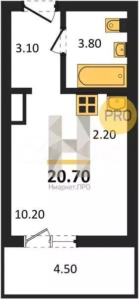 Квартира-студия, 20,7 м, 15/17 эт. - Фото 1