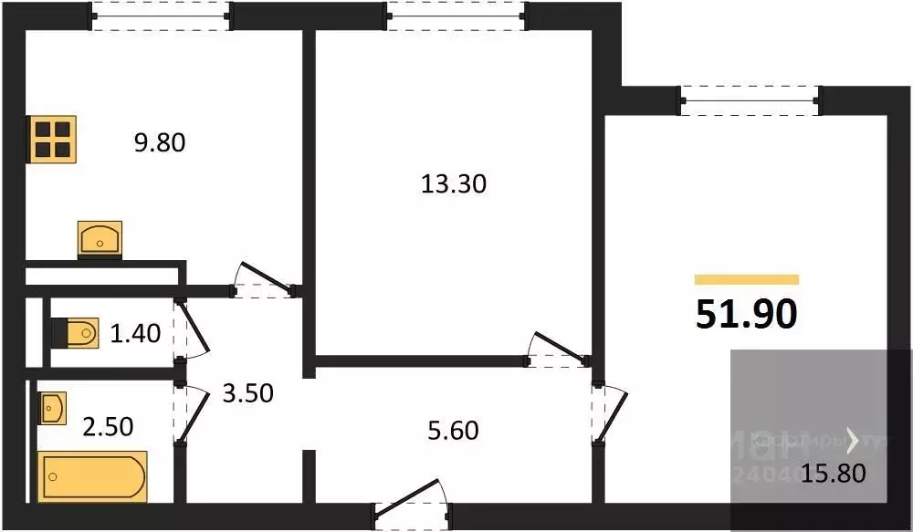 2-к кв. Воронежская область, Воронеж ул. Загоровского, 5/3 (51.9 м) - Фото 0