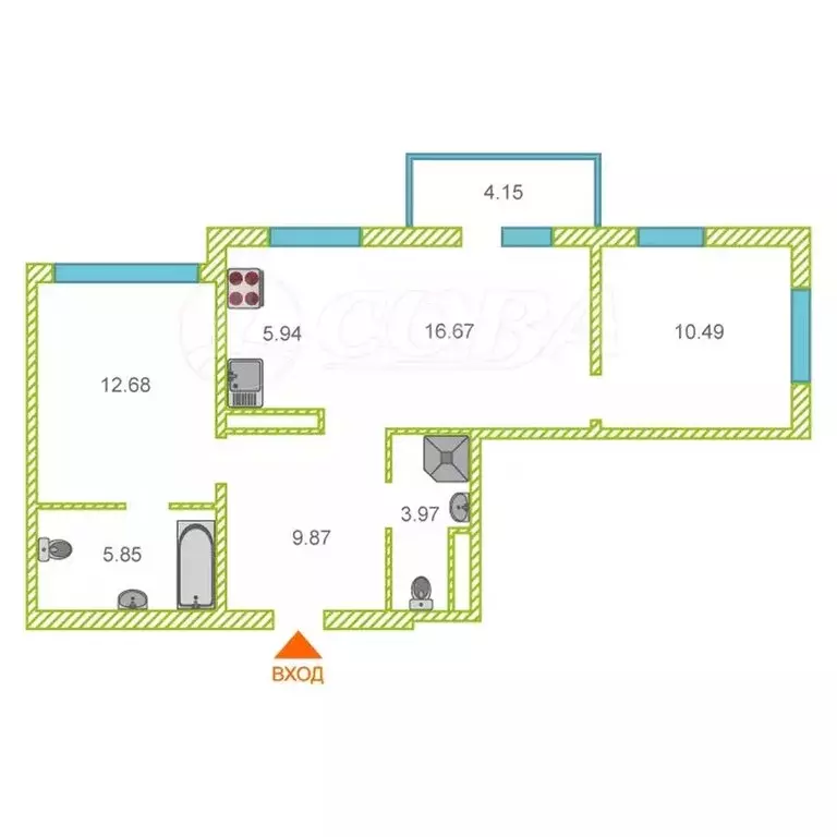 2-комнатная квартира: Тюмень, Краснооктябрьская улица, 4к1 (67.6 м) - Фото 1