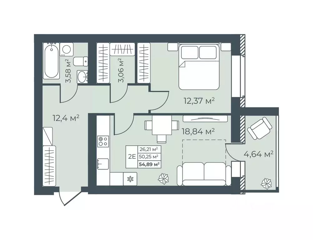 2-к кв. Тульская область, Узловая  (54.89 м) - Фото 1