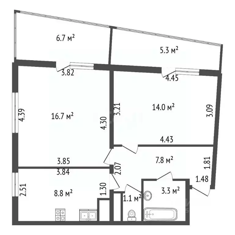 2-к кв. Санкт-Петербург Туристская ул., 22 (51.7 м) - Фото 2