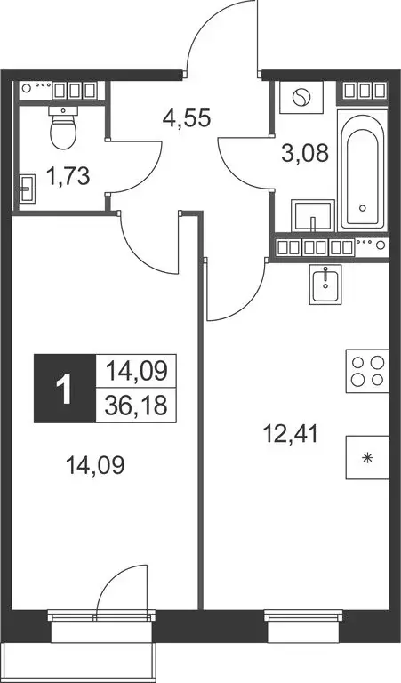 1-комнатная квартира: Ленинградская область, Гатчинский муниципальный ... - Фото 1