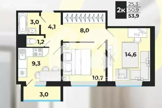 2-комнатная квартира: посёлок Садовый, микрорайон Околица, 3 (53.9 м) - Фото 0