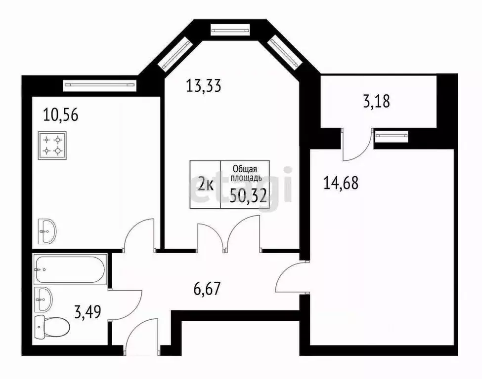 2-к кв. Костромская область, Кострома Московская ул., 100А (50.32 м) - Фото 1