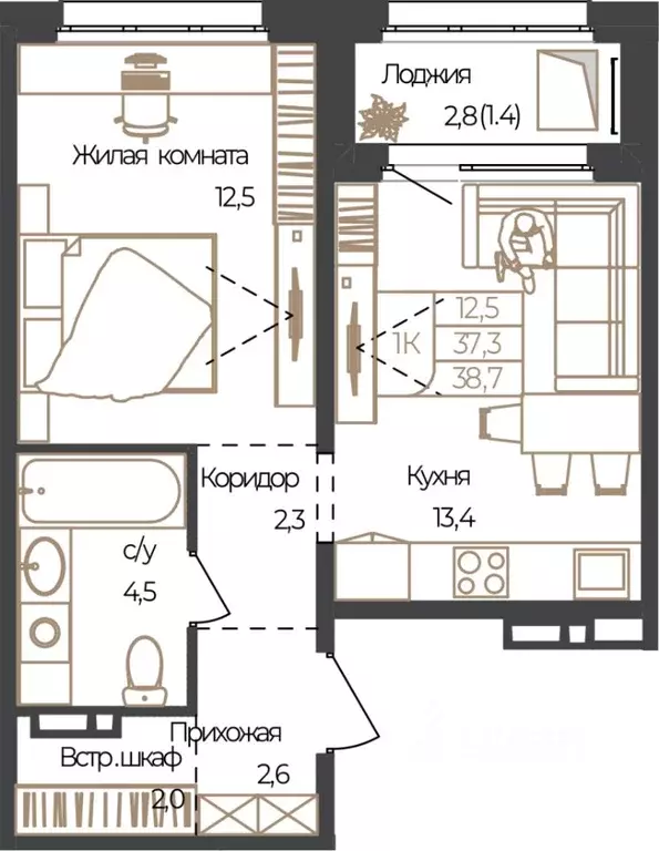 1-к кв. Алтай, Майминский район, с. Майма, Алгаир-2 кв-л  (38.7 м) - Фото 1