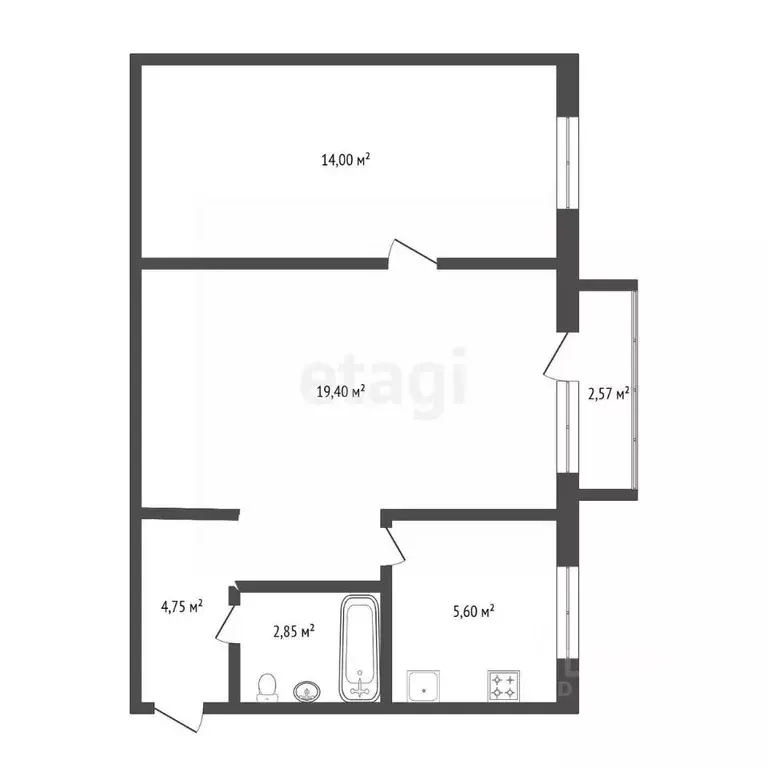 2-к кв. Тюменская область, Тюмень ул. Парфенова, 32 (46.6 м) - Фото 1
