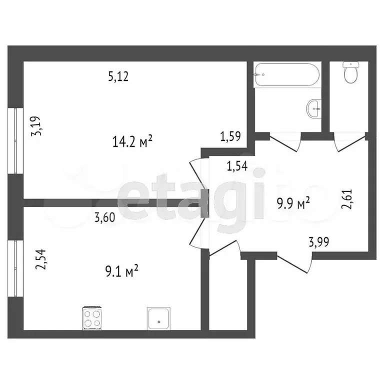 1-к. квартира, 38 м, 7/9 эт. - Фото 0