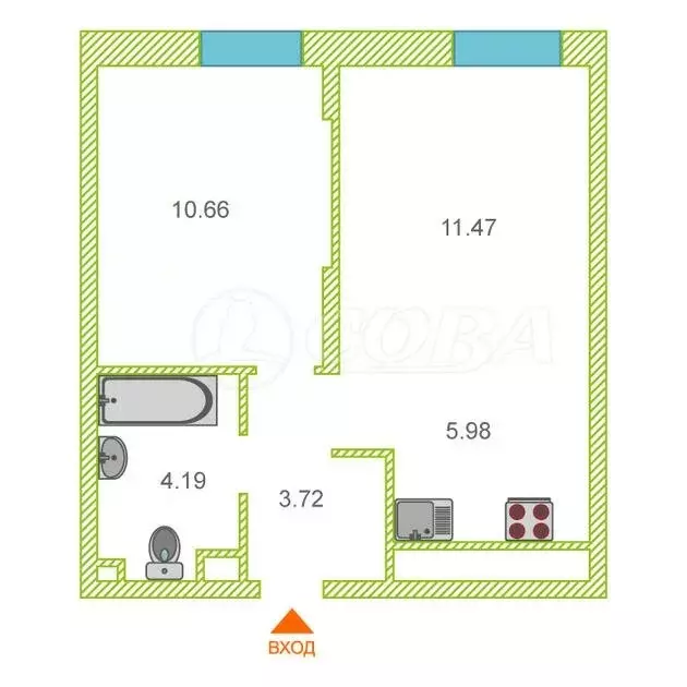 1-комнатная квартира: Тюмень, улица Андрея Кореневского, 5 (37 м) - Фото 1