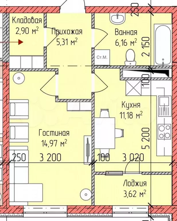 1-к. квартира, 44,1м, 19/20эт. - Фото 0