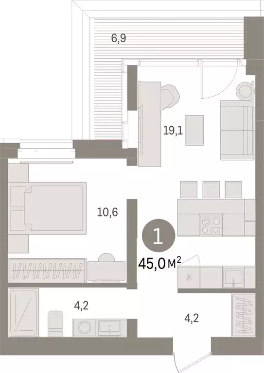 1-комнатная квартира: Тюмень, жилой комплекс На Минской (45 м) - Фото 1