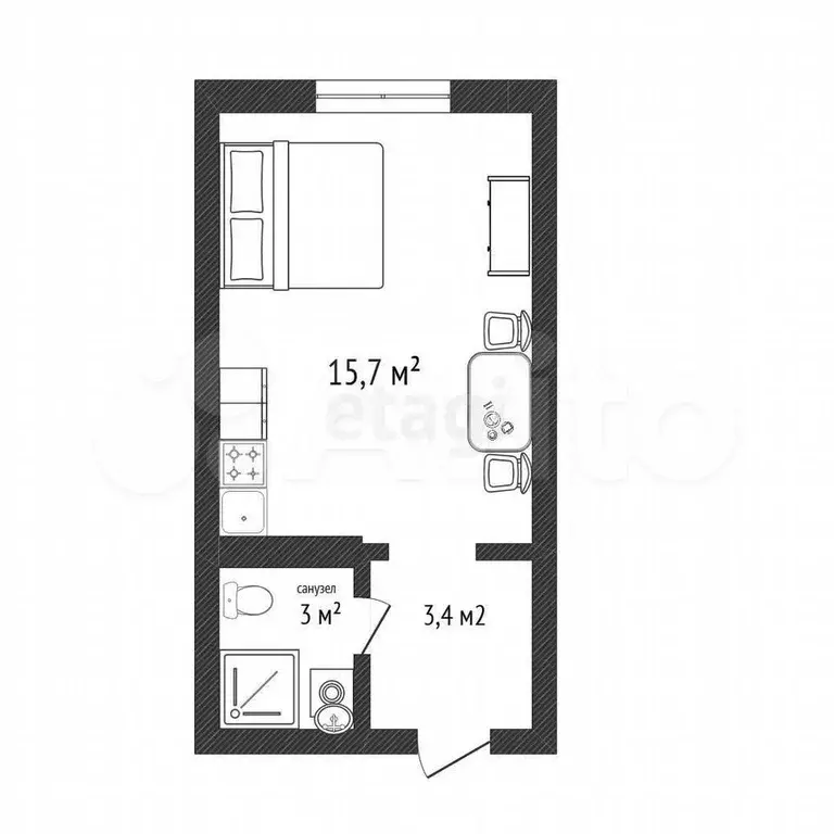 Квартира-студия, 22,1 м, 4/7 эт. - Фото 0