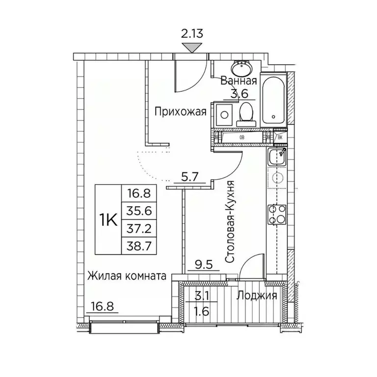 1-к кв. Приморский край, Владивосток ул. Расула Гамзатова, 7к2 (38.7 ... - Фото 1