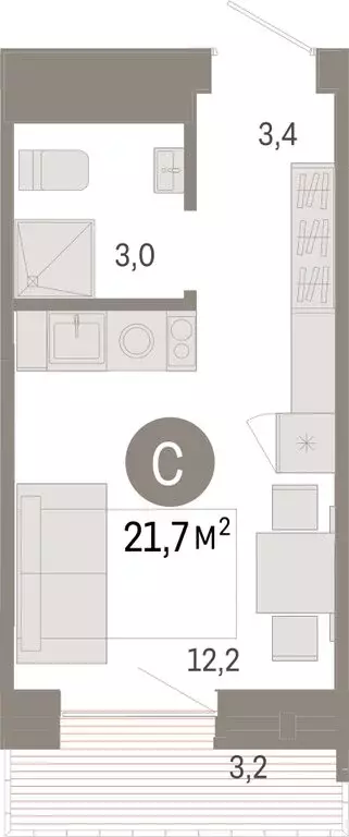 Квартира-студия: Тюмень, Причальная улица, 7 (21.74 м) - Фото 1