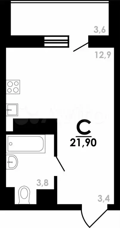 Квартира-студия, 21,9 м, 15/25 эт. - Фото 0