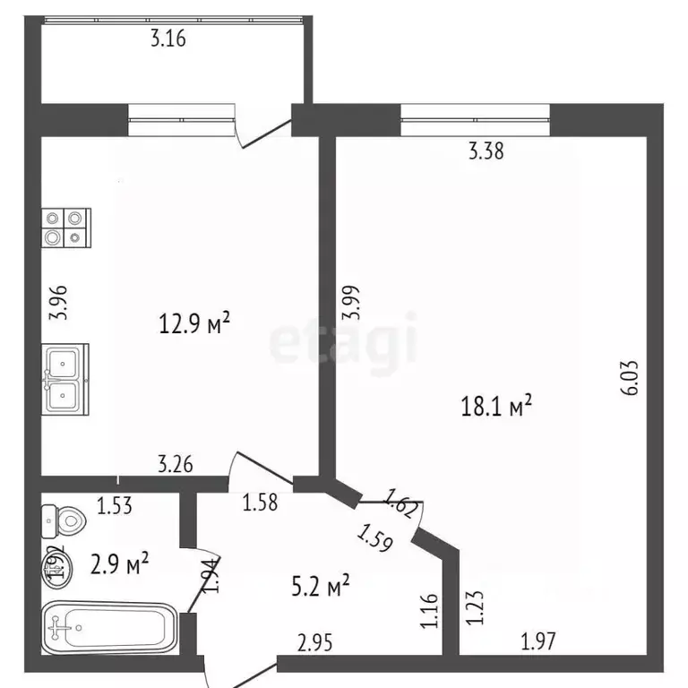 1-к кв. Калининградская область, Калининград Балашовская ул., 4 (39.1 ... - Фото 2