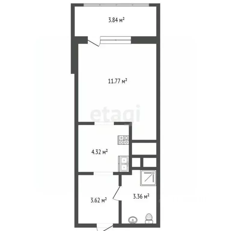 Студия Тюменская область, Тюмень ул. Краснооктябрьская, 16 (22.7 м) - Фото 2