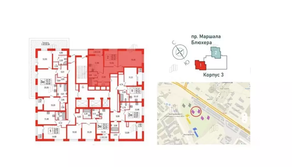 2-к кв. Санкт-Петербург просп. Маршала Блюхера, 3к3 (60.28 м) - Фото 2