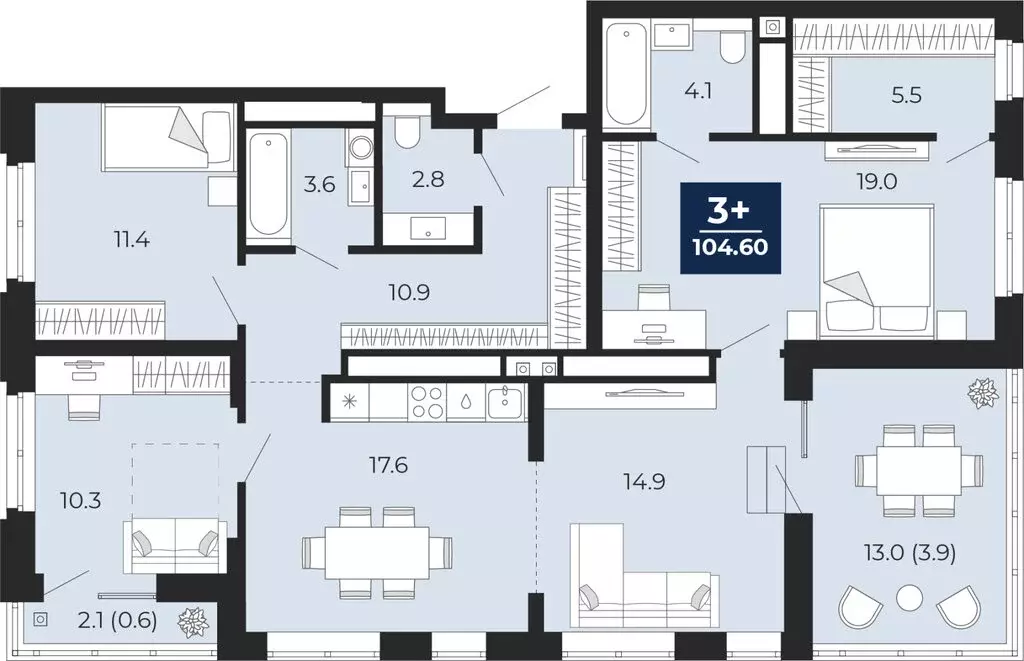 3-комнатная квартира: Тюмень, проезд Капитана Куликова, 7 (115.2 м) - Фото 1