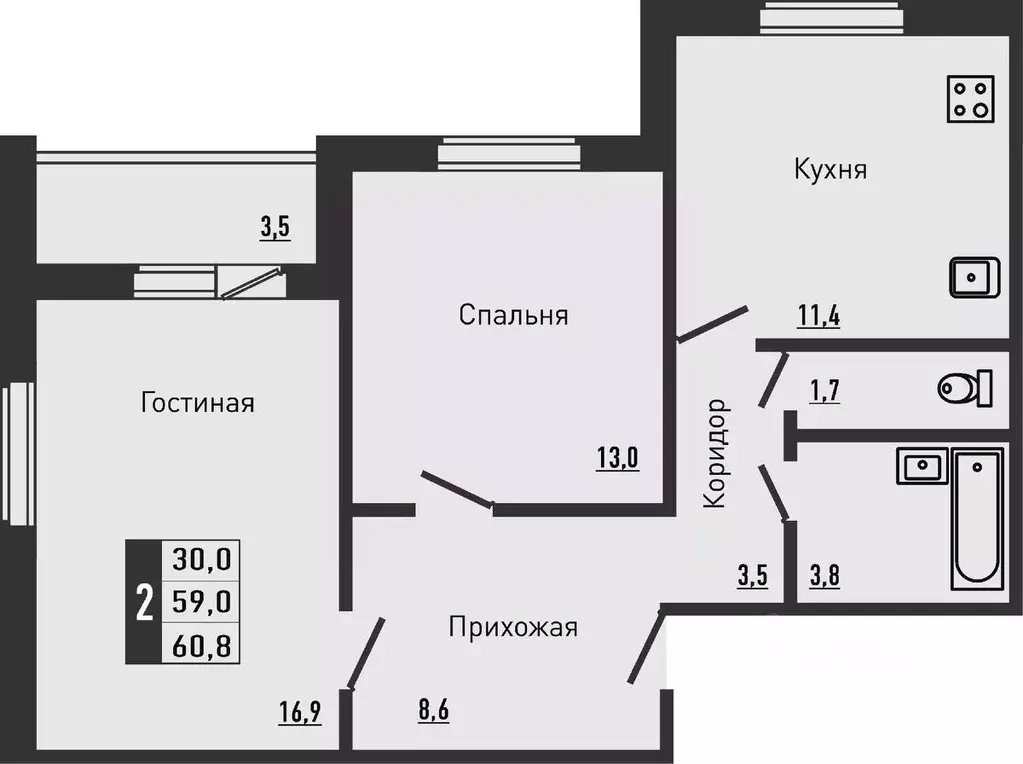 2-к кв. Орловская область, Орловский район, д. Жилина ул. Садовая, 2к1 ... - Фото 0