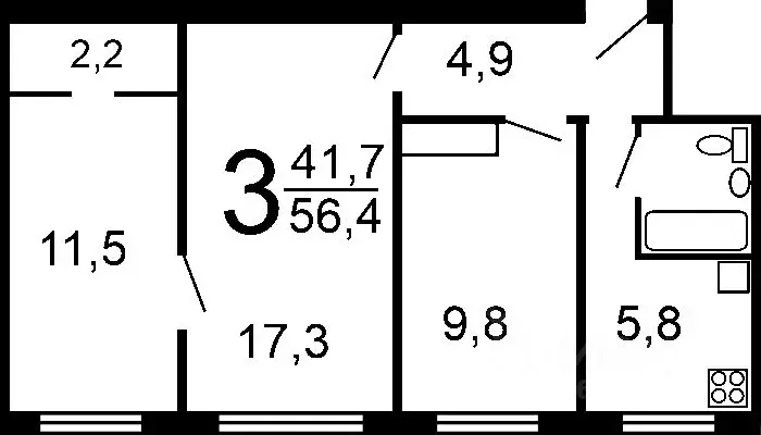 3-к кв. Новосибирская область, Новосибирск Новогодняя ул., 40 (56.5 м) - Фото 1