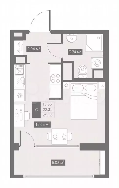 Квартира-студия, 25,3 м, 6/10 эт. - Фото 0