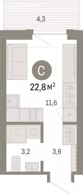 Квартира-студия: Омск, Кировский округ (22.84 м) - Фото 1