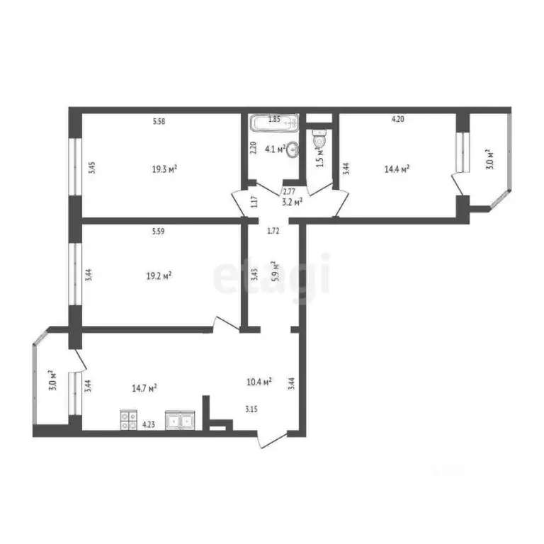 3-к кв. Тюменская область, Тюмень ул. Константина Посьета, 5 (93.0 м) - Фото 2