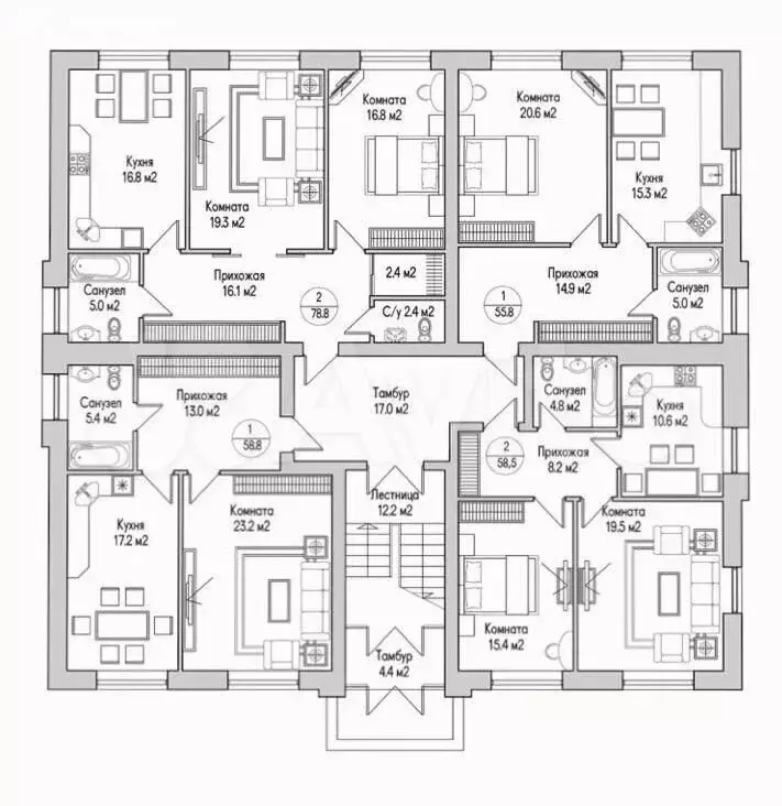 2-комнатная квартира: Кабицыно, улица Жукова, 19 (80 м) - Фото 2