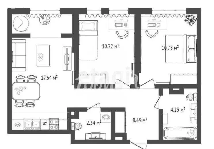 2-комнатная квартира: Тюмень, Харьковская улица, 74 (54.2 м) - Фото 0